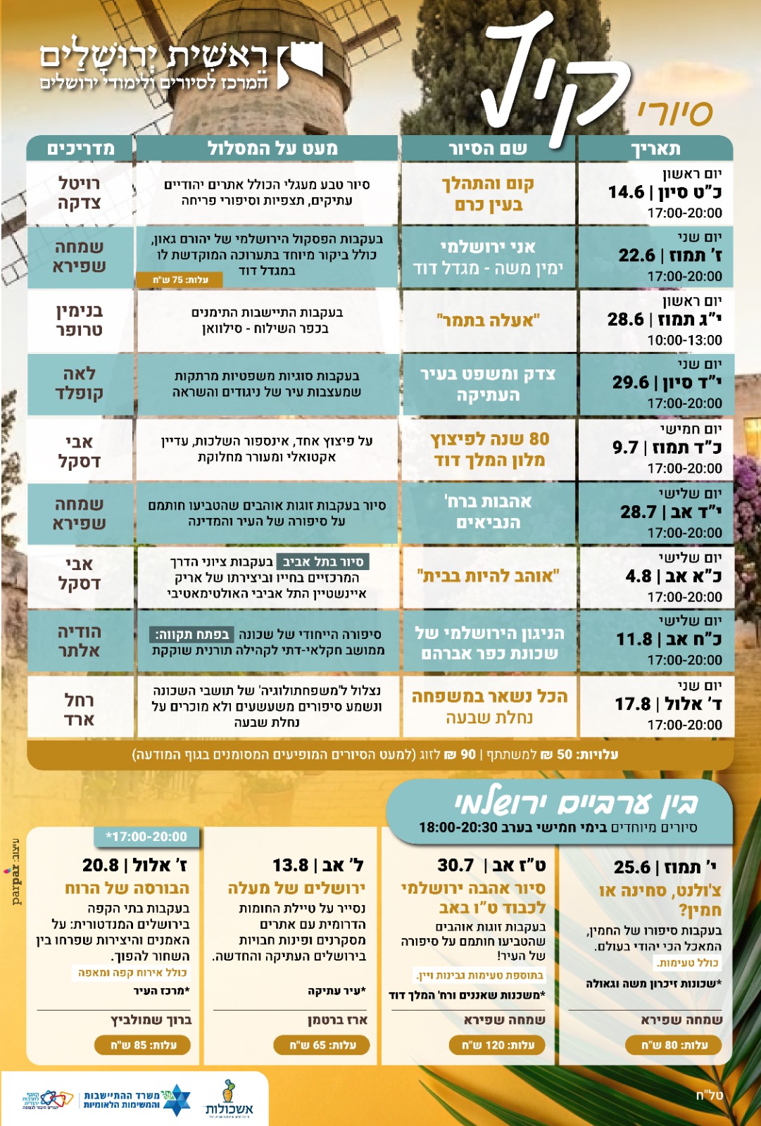 סיורי קיץ למבוגרים ראשית ירושלים